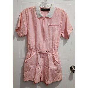 Vtg 70s California Gold Women's S/S Collared Romper Playsuit Shorts Pink Sz S
